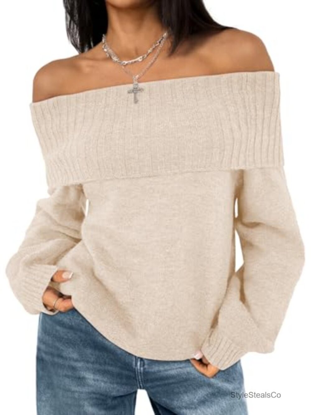 LILLUSORY Off The Shoulder Oversized Knit Pullover Sweater